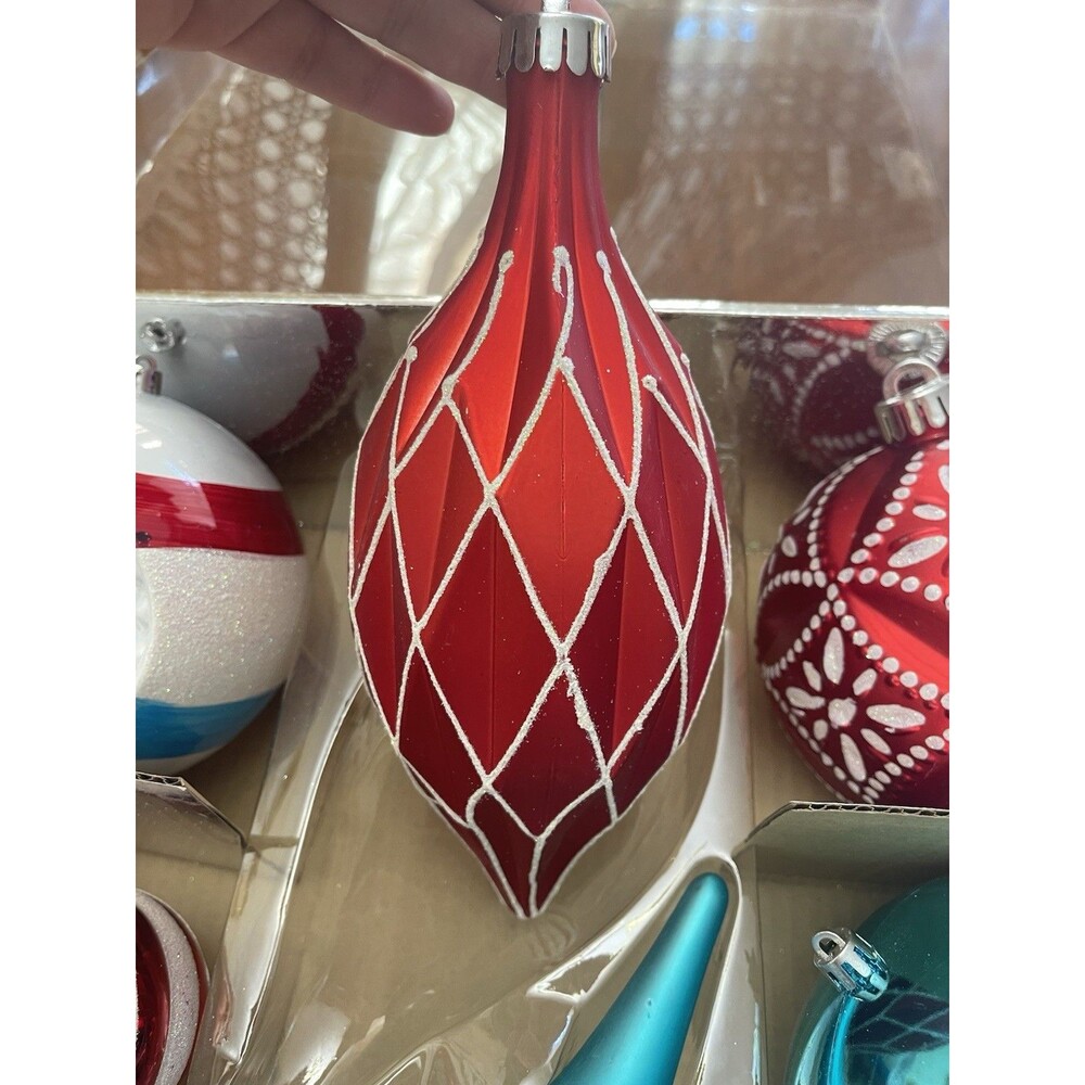 Martha Stewart Living Jumbo 8pc Ornament Set Blue Red Silver Glitter Christmas - Picture 7 of 14